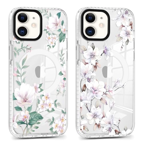 Yomjew Magnetische Schutzhülle für iPhone 12 / iPhone 12 Pro 15,5 cm (6,1 Zoll), Muster Design [kompatibel mit Magsafe], kratzfeste, stoßfeste TPU-Hülle für Frauen und Mädchen, Rosa, 2 Stück von Yomjew