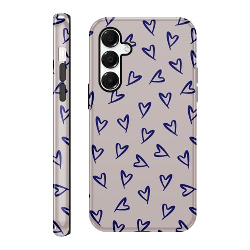 Yomjew Niedliche Liebesherz-Handyhülle für Samsung Galaxy A15 5G Hülle 6,5 Zoll (16,5 cm), kokett blaues Muster, Druckdesign, 2-in-1, glänzende Handyhülle, stoßfest, weiches TPU, harter PC-Schutz von Yomjew