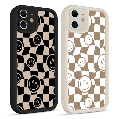Yomjew Niedliche Schutzhülle für iPhone 11 15,5 cm (6,1 Zoll), kariertes Lächeln, Silikon, mattes Muster, ästhetisches Design, weich, schützend, stoßfest, TPU, für Damen und Mädchen, kariertes Lächeln von Yomjew