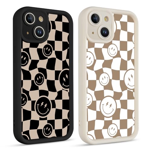 Yomjew Niedliche Schutzhülle für iPhone 13 Mini 13,7 cm (5,4 Zoll), kariertes Lächeln, Silikon, mattes Muster, ästhetisches Design, weich, schützend, stoßfest, TPU, für Frauen und Mädchen, kariertes von Yomjew
