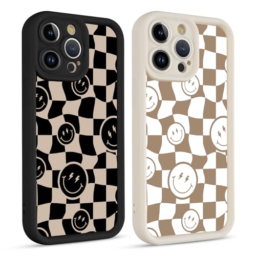 Yomjew Niedliche Schutzhülle für iPhone 13 Pro 15,5 cm (6,1 Zoll), kariertes lächelndes Gesicht, Silikon, mattes Muster, ästhetisches Design, weich, schützend, stoßfest, TPU, für Frauen und Mädchen von Yomjew