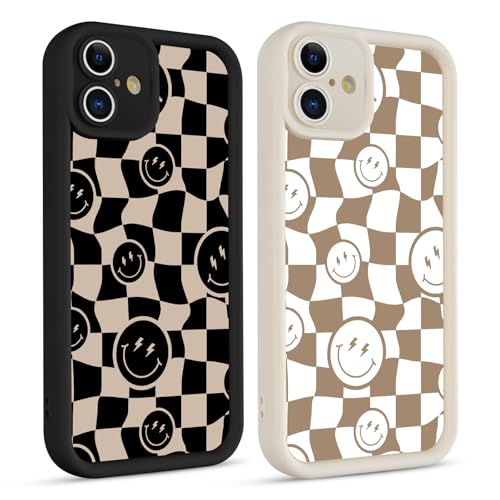 Yomjew Niedliche Schutzhülle für iPhone 16 Plus 17 cm (6,7 Zoll), kariertes Lächeln, Silikon, mattes Muster, ästhetisches Design, weich, schützend, stoßfest, TPU, für Frauen und Mädchen, kariertes von Yomjew
