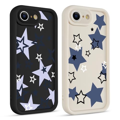Yomjew Niedliche Schutzhülle für iPhone 16e 15,5 cm (6,1 Zoll), Stern-Silikonhülle, matt, Vollkameraobjektivmuster, ästhetisches Design, weicher, schlanker Rahmen, schützend, stoßfest, TPU, für Damen von Yomjew