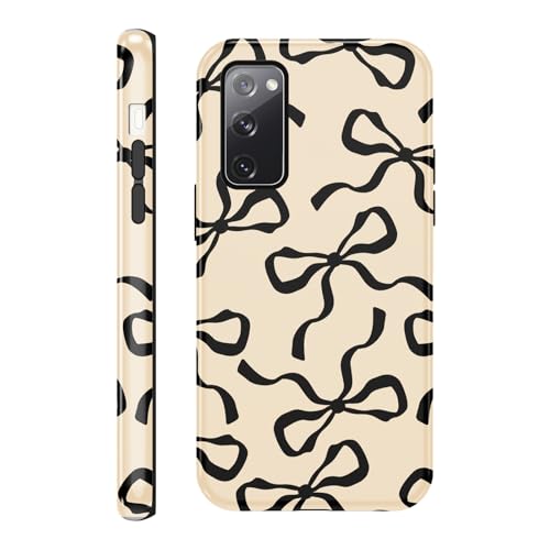 Yomjew Niedliche schwarze Schleife Handyhülle für Samsung Galaxy S20 FE 5G/S20 Lite/S20 Fan Edition Hülle 6,5 Zoll (6,5 Zoll), Coquette Ribbon Pattern Print Design 2-in-1 glänzende Abdeckung, stoßfest von Yomjew