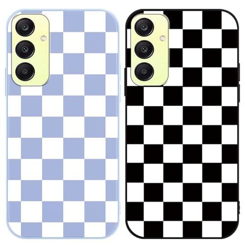 Yomjew Schachbrett-Telefonhülle für Samsung Galaxy A25 5G 16,5 cm (6,5 Zoll), Gitterkariertes Schach, weich, schlank, stoßfest, Silikon, matt, kratzfest, Funda-Abdeckung für Mädchen und Frauen von Yomjew