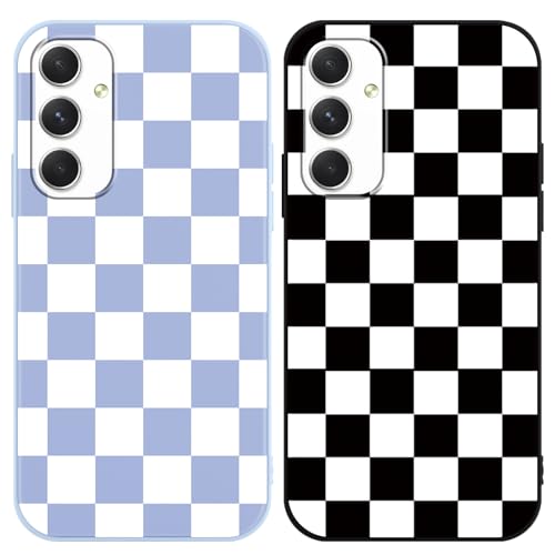Yomjew Schachbrett-Telefonhülle für Samsung Galaxy A54 5G 16,3 cm (6,4 Zoll), Gitterkariertes Schach, weich, schlank, stoßfest, Silikon, matt, kratzfest, Funda-Abdeckung für Mädchen und Frauen von Yomjew