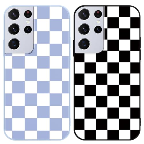 Yomjew Schachbrett-Telefonhülle für Samsung Galaxy S21 Ultra 5G 17,3 cm (6,8 Zoll), Gitterkariertes Schach, weich, schlank, stoßfest, Silikon, matt, kratzfest, Funda-Abdeckung für Mädchen und Frauen von Yomjew