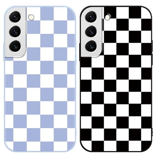 Yomjew Schachbrett-Telefonhülle für Samsung Galaxy S22 5G 15,5 cm (6,1 Zoll), Gitterkariertes Schach, weich, schlank, stoßfest, Silikon, matt, kratzfest, Funda-Abdeckung für Mädchen und Frauen von Yomjew