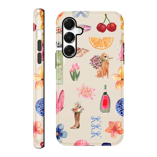Yomjew Schutzhülle für Samsung Galaxy A16 5G (6,7 Zoll), süßes Sommer-Collage-Muster, 17 cm (6,7 Zoll), Motiv: Kokette-Tiere, glänzend, stoßfest, weiches TPU, harter PC-Schutz, Mädchen und Frauen von Yomjew
