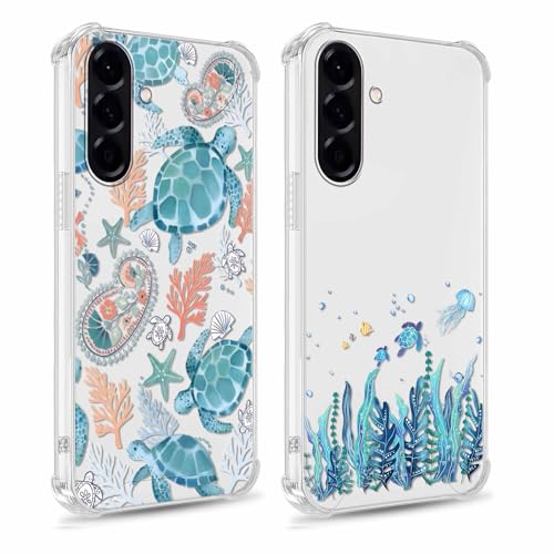 Yomjew Schutzhülle für Samsung Galaxy A56 17 cm (6,7 Zoll), Motiv: niedliche blaue Schildkröte, ästhetisches Cartoon-Tier-Design, transparente Schutzhülle, dünn, weiches Silikon, TPU, stoßfest, für von Yomjew