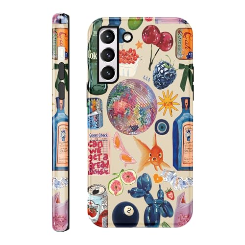 Yomjew Schutzhülle für Samsung Galaxy S21 5G (15,7 cm), süßes Sommer-Collage-Muster, 15,7 cm (6,2 Zoll), Coquette Cherry Print-Design, glänzend, stoßfest, weiches TPU, harter PC-Schutz, Mädchen und von Yomjew
