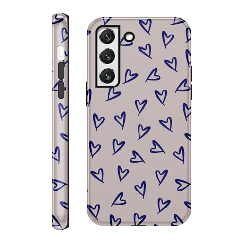 Yomjew Schutzhülle für Samsung Galaxy S22 5G (6,1 Zoll), Motiv: süßes Liebesherz, Kokettblau, 2-in-1, glänzende Handyhülle, stoßfest, weiches TPU, harter PC-Schutz, Mädchen, Frauen, Funda von Yomjew