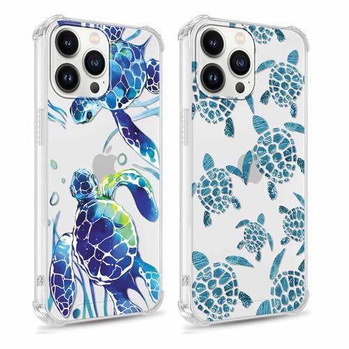 Yomjew Schutzhülle für iPhone 14 Pro Max, 17 cm (6,7 Zoll), Motiv: niedliche blaue Schildkröte, Cartoon-Tier, ästhetisches Design für Mädchen, Damen, Herren, transparent, weiches Silikon, dünn, TPU, von Yomjew