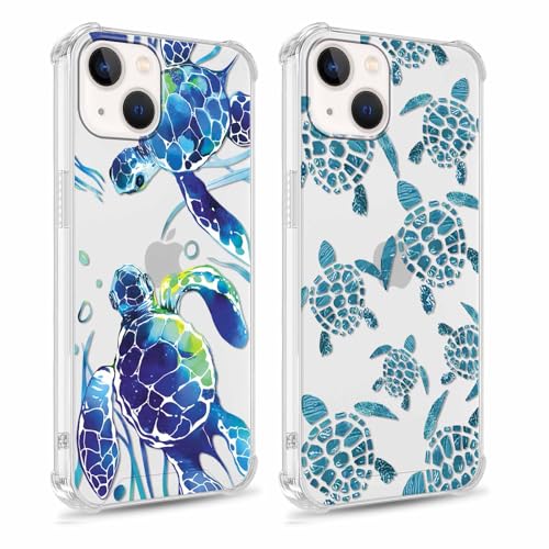Yomjew Schutzhülle für iPhone 15, 15,5 cm (6,1 Zoll), Motiv: niedliche blaue Schildkröte, Cartoon-Tier, ästhetisches Design für Mädchen, Damen, Herren, transparent, weiches Silikon, dünn, TPU, von Yomjew