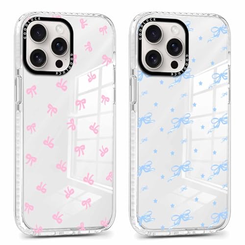 Yomjew Schutzhülle für iPhone 16 Pro Max 17,5 cm (6,9 Zoll), niedliche, transparente Schleife, ästhetisch, trendig, weich, schlank, modisch, stoßfest, TPU-Bumper für Damen, Mädchen, Schleife, 2 Stück von Yomjew