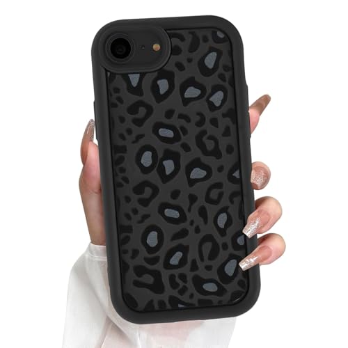 Yomjew Schutzhülle für iPhone 16e, 15,5 cm (6,1 Zoll), ästhetisches Leopardenmuster, Handyhülle, Vollkameraobjektivschutz, stoßfest, weich, dünn, TPU, Funda für Damen und Mädchen, Schwarz von Yomjew