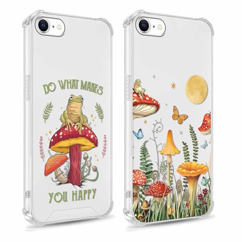 Yomjew Transparente Schutzhülle für iPhone 16e mit 15,5 cm (6,1 Zoll), niedliches Schmetterlings-, Frosch-, Pilz-Muster, Schutzhülle, weich, schlank, stoßfest, Silikon, TPU, gelbbeständig, für Mädchen von Yomjew