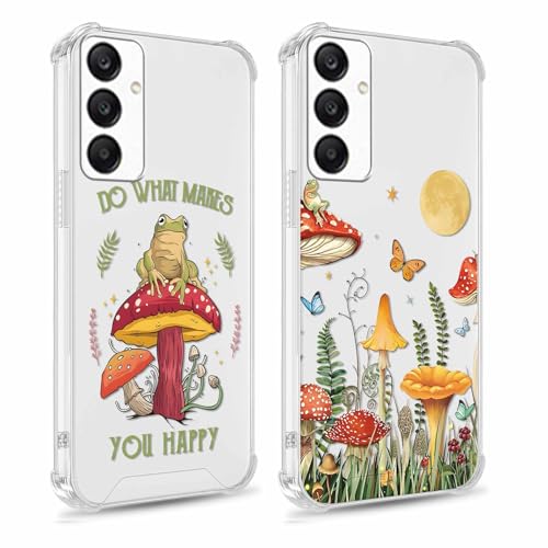 Yomjew Transparente Schutzhülle mit Blumenmuster für Samsung Galaxy A25 5G 16,5 cm (6,5 Zoll), niedliches Schmetterlings-Frosch-Pilz-Muster, weich, schlank, stoßfest, Silikon, TPU, gelbbeständig, für von Yomjew
