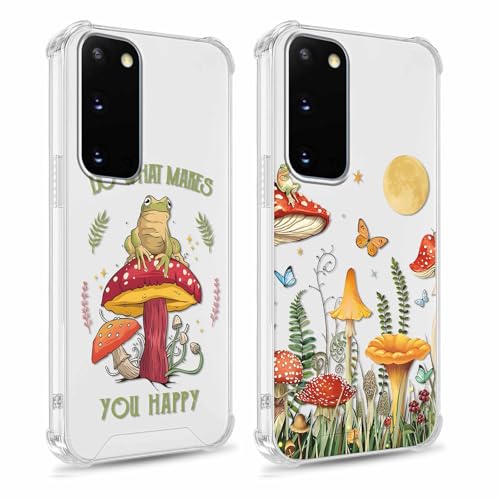 Yomjew Transparente Schutzhülle mit Blumenmuster für Samsung Galaxy S20 Plus 17 cm (6,7 Zoll), niedliches Schmetterlings-, Frosch-, Pilz-Muster, Schutzhülle, weich, schlank, stoßfest, Silikon, TPU von Yomjew