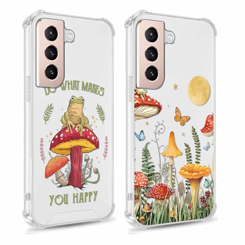 Yomjew Transparente Schutzhülle mit Blumenmuster für Samsung Galaxy S21 Plus 5G 6,7 Zoll (17 cm), süßes Schmetterlings-, Frosch-, Pilz-Muster, Schutzhülle, weich, stoßfest, Silikon, TPU, gelbbeständig von Yomjew