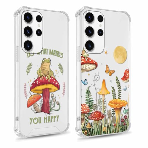 Yomjew Transparente Schutzhülle mit Blumenmuster für Samsung Galaxy S22 Ultra 5G 17,3 cm (6,8 Zoll), niedliches Schmetterlings- und Frosch-Pilz-Muster, weich, stoßfest, Silikon, TPU, gelbbeständig von Yomjew