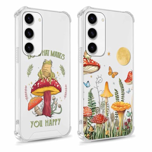 Yomjew Transparente Schutzhülle mit Blumenmuster für Samsung Galaxy S23 5G 15,5 cm (6,1 Zoll), niedliches Schmetterlings-Frosch-Pilz-Muster, weich, schlank, stoßfest, Silikon, TPU, gelbbeständig, für von Yomjew