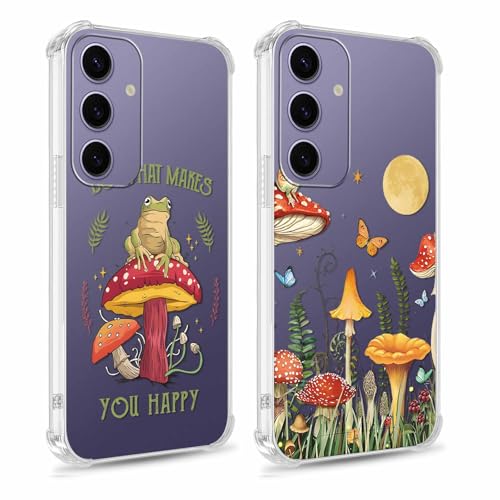 Yomjew Transparente Schutzhülle mit Blumenmuster für Samsung Galaxy S24 Plus 5G 17 cm (6,7 Zoll), niedliches Schmetterlings- und Frosch-Pilz-Muster, weich, stoßfest, Silikon, TPU, gelbbeständig, für von Yomjew