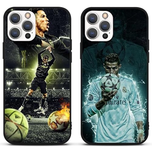 [2 Stück] Handyhülle mit Apple iPhone 12/12 Pro Hülle 6,1", Schutzhülle Soccer Star Fußball Fußballspieler Muster Silikon TPU Kratzfest Stoßfest Handyhülle Cover Case HandyCover für iPhone 12,M1 von Yomyejisoo