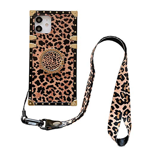 Gepard Schutzhülle für iPhone 11 6,1 Zoll mit Diamant-Haltering und Schlüsselband chic Geparden-Schutzhülle weich Leopardenmuster mit Gurt (iPhone 11, dunkler Leopard mit Riemen) von YonMeet