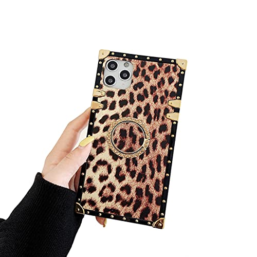 Quadratische Leoparden-Handyhülle, kompatibel mit iPhone 13 Pro Max Gepardenmuster mit Ringhalter, Ständer, stoßfest, luxuriöse Rückseite (Leopard, iPhone 13 Pro Max 6,7 Zoll) von YonMeet