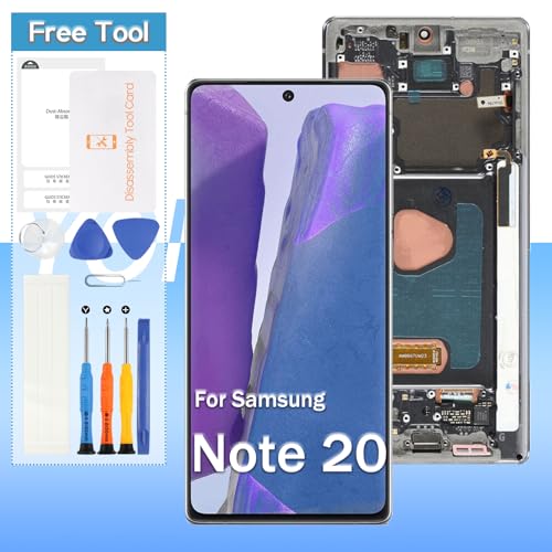 Ersatzbildschirm für Samsung Galaxy Note 20 5G / Note 20 4G SM-N981U, SM-N981A, SM-N981W, SM-N980 17 cm (6,7 Zoll) (OLED), LCD-Display, Digitizer, Touch-Montage-Reparatur, Grau mit Rahmen von Yondista