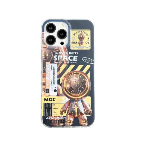 Yonds Queen Kompatibel mit iPhone 15 Pro Max niedliche Hülle, cooles Cartoon Astronauten Weltraummond Design stilvolle Abdeckung stoßfest modische Hülle (Gelb, iPhone 15 Pro Max) von Yonds Queen