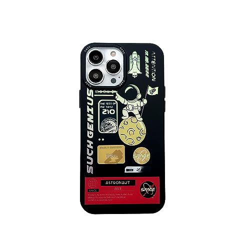 Yonds Queen Schutzhülle für iPhone 12 Pro Max, Coole Cartoon Astronauten Weltraumrakete Mond Laser Glitzer Bling Design stilvolle Bumper Schutzhülle (Schwarze Rakete, iPhone 12 Pro Max) von Yonds Queen