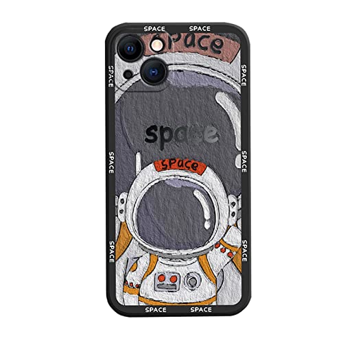 Yonds Queen Schutzhülle für iPhone 13, cooles Cartoon-Astronauten-Design, stilvolle TPU-Gummi-Abdeckung, stoßfest, modische Hülle (Draw Black, iPhone 13) von Yonds Queen