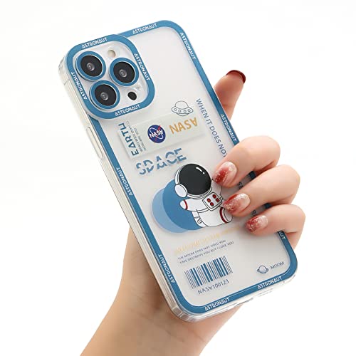 Yonds Queen Schutzhülle für iPhone 13 Pro Max, transparent, niedlich, cooler Cartoon-Astronauten, Weltraumplaneten, Mond-Design, transparente Hülle (iPhone 13 Pro Max, blaue Monde) von Yonds Queen