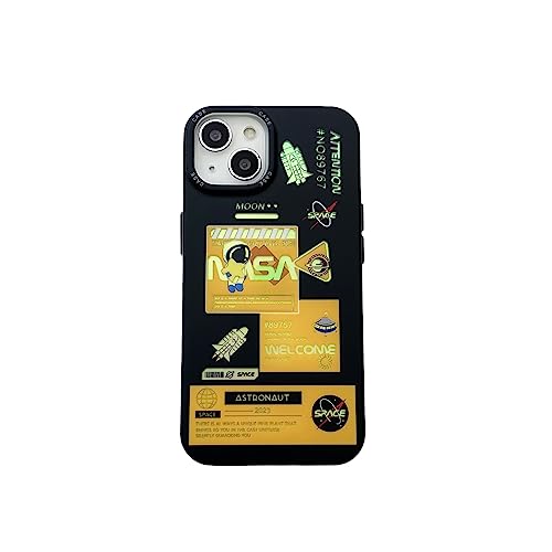 Yonds Queen Schutzhülle für iPhone 15, Coole Cartoon Astronauten Weltraumrakete Mond Laser Glitzer Bling Design stilvolle Bumper stoßfest Schutzhülle (Yollow Rocket, iPhone 15) von Yonds Queen