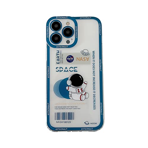 Yonds Queen Schutzhülle für iPhone 15 Pro, transparent, niedlich, cooles Cartoon-Astronaut, Weltraum, Rakete, Mond, stilvoll, stoßfest, rutschfest, transparente Schutzhülle (blaue Monde, iPhone 15 von Yonds Queen