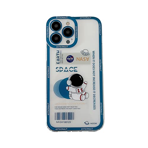 Yonds Queen Schutzhülle für iPhone 15 Pro, transparent, niedlich, cooles Cartoon-Astronaut, Weltraum, Rakete, Mond, stilvoll, stoßfest, rutschfest, transparente Hülle (Blue Moons, iPhone 15 Pro) von Yonds Queen