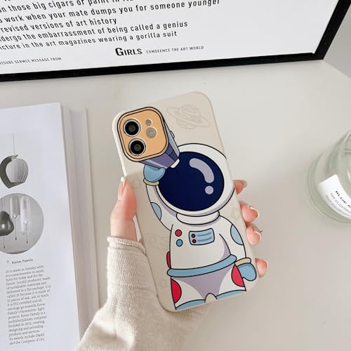 Yonds Queen Süße Hülle für iPhone 12, Coole Cartoon-Astronauten-Weltraum-Design, stilvolle Bumper für Damen und Mädchen, schützend, rutschfest, stoßfest, kreative Hülle (Weißes Teleskop, iPhone 12) von Yonds Queen