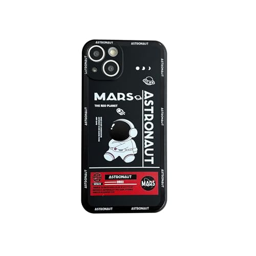 Yonds Queen für iPhone 14 Plus Niedliches Hülle, Cool Cartoon Astronaut Space Rakete Mond Design Stilvoll Stoßstange TPU rutschfeste Stoßfeste Schutzhülle (iPhone 14 Plus, Schwarz) von Yonds Queen