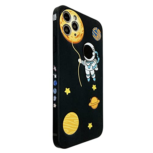Yonds Queen für iPhone 12 Niedliches Hülle, Cool Cartoon Astronaut Space Planet Mond Kreatives Muster Design Stilvoll Stoßstange TPU rutschfeste Stoßfeste Schutzhülle (iPhone 12, Schwarz Mond) von Yonds Queen