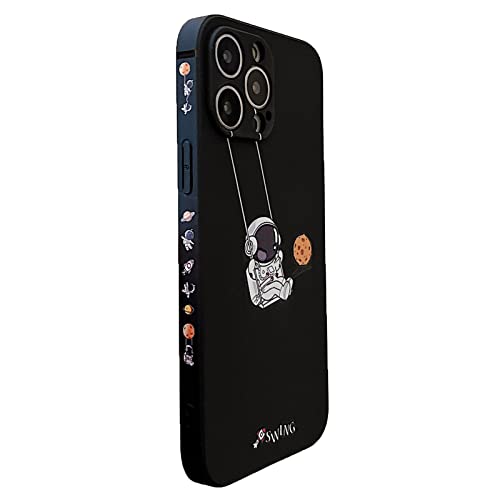 Yonds Queen für iPhone 12 Niedliches Hülle, Cool Cartoon Astronaut Space Planet Swing Design Stilvoll Stoßstange weiches TPU rutschfeste Stoßfeste Schutzhülle (iPhone 12, Schwarz Planet) von Yonds Queen