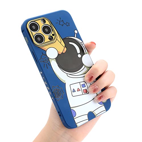 Yonds Queen für iPhone 12 Niedliches Hülle, Cool Cartoon Teleskop Astronaut Space Kreatives Muster Design Stilvoll Stoßstange TPU rutschfeste Stoßfeste Schutzhülle (iPhone 12, Blau) von Yonds Queen