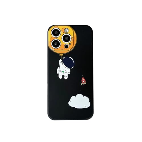 Yonds Queen für iPhone 12 Pro Niedliches Hülle, Cartoon Astronaut Space Planet Mond Design Stilvoll Stoßstange weiches TPU rutschfeste Stoßfeste Schutzhülle (iPhone 12 Pro, Schwarz Moon) von Yonds Queen