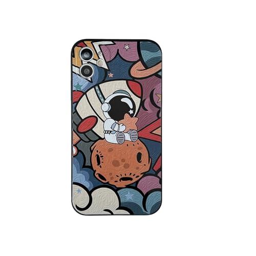 Yonds Queen für iPhone 12 mini Niedliches Hülle, Cool Cartoon Astronaut Space Planet Mond Design Stilvoll Stoßstange weiches TPU rutschfeste Stoßfeste Schutzhülle (iPhone 12 mini, Planet) von Yonds Queen