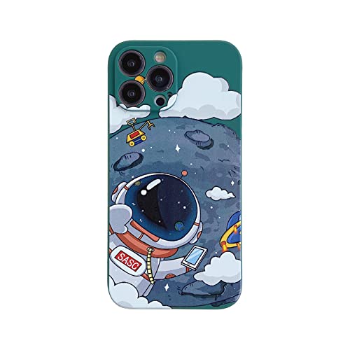 Yonds Queen für iPhone 13 Pro Max Niedliches Hülle, Cool Cartoon Astronaut Space Mond Planet Design Stilvoll Stoßstange TPU rutschfeste Stoßfeste Schutzhülle(iPhone 13 Pro Max, Vert Mond) von Yonds Queen