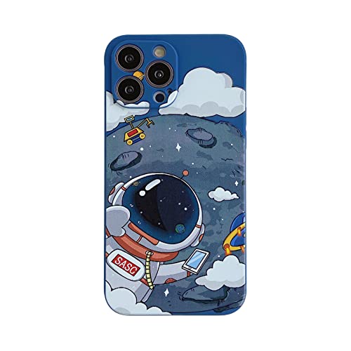 Yonds Queen für iPhone 13 mini Niedliches Hülle, Cool Cartoon Astronaut Space Mond Planet Design Stilvoll Stoßstange TPU rutschfeste Stoßfeste Schutzhülle(iPhone 13 mini, Blau Mond) von Yonds Queen