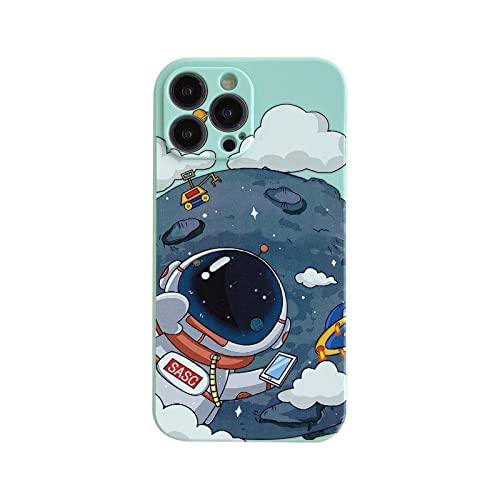 Yonds Queen für iPhone 14 Pro Niedliches Hülle, Cool Cartoon Astronaut Space Mond Planet Design Stilvoll Stoßstange TPU rutschfeste Stoßfeste Schutzhülle(iPhone 14 Pro, Grüner Mond) von Yonds Queen