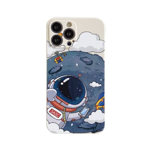 Yonds Queen für iPhone 15 Plus Niedliches Hülle, Cool Cartoon Astronaut Space Mond Planet Design Stilvoll Stoßstange TPU rutschfeste Stoßfeste Schutzhülle(iPhone 15 Plus, Weiß Mond) von Yonds Queen