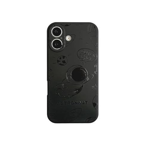 Yonds Queen für iPhone 16 Niedliches Hülle, Cool Cartoon Astronaut Space Mond Design Stilvoll Stoßstange weiches TPU rutschfeste Stoßfeste Schutzhülle (iPhone 16, Fly Schwarz) von Yonds Queen